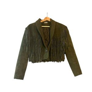 100% suede cropped fringe jacket size M